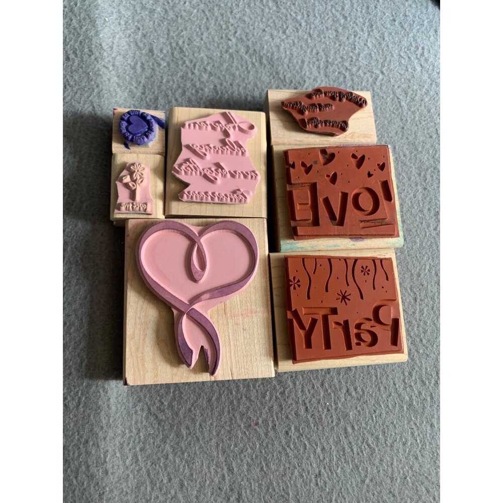 Stampin Up Wood Mounted Rubber Stamp Set - Love Party Heart & More - Picture 4 of 4